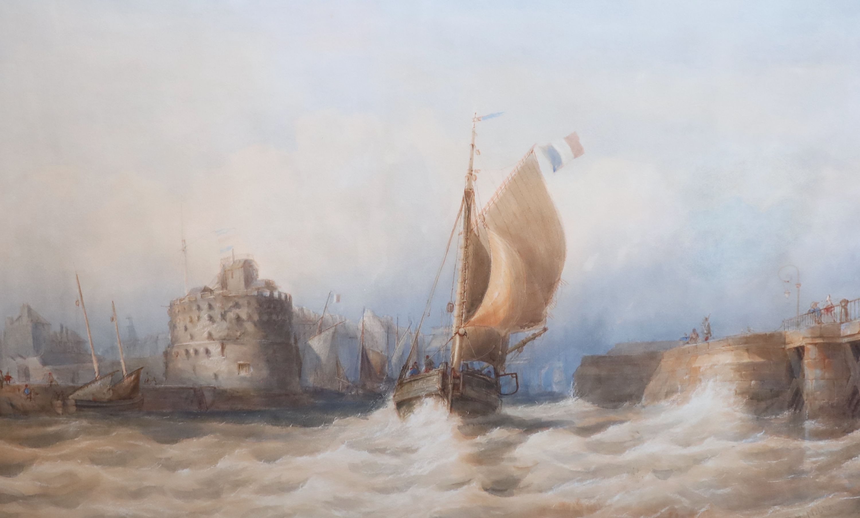 Richard Henry Nibbs (1816-1893), Fishing boats off Honfleur, watercolour, 58 x 86cm.